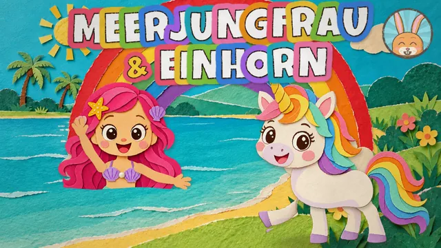 Meerjungfrau und Einhorn mit bunter Regenbogenmähne